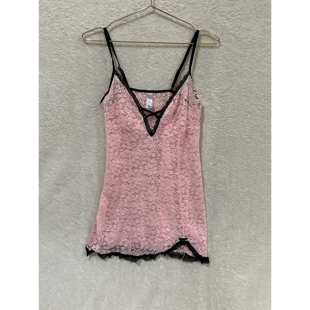 Secret Treasure Pre-Loved Lingerie Pink Lace Black Lace Trim Bow Size Medium